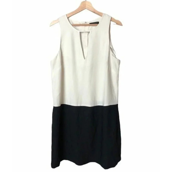Banana Republic Black & White Colorblock Crepe Sleeveless Shift Dress 8 - Picture 2 of 7